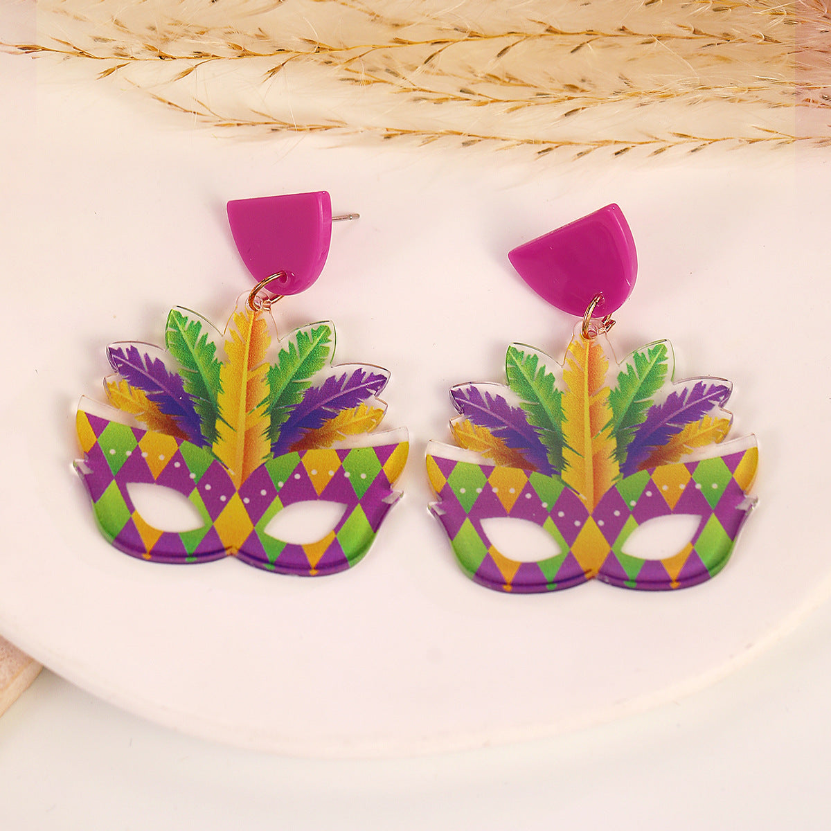 Wholesale New Carnival Acrylic Shiny Exaggerated Mask Cry and Laugh Emoji Fashion Holiday Earrings